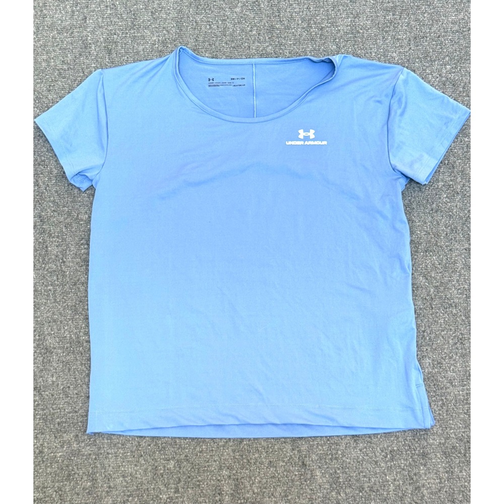 Under‎ Armour Womens Rush HeatGear Short Sleeve T-Shirt Blue Small Loose Fit